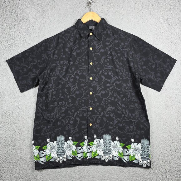 Vintage Shirt Mens Large Black Floral Baggy Loose Xtreme Gear Y2K Skulls NWT - Picture 1 of 15